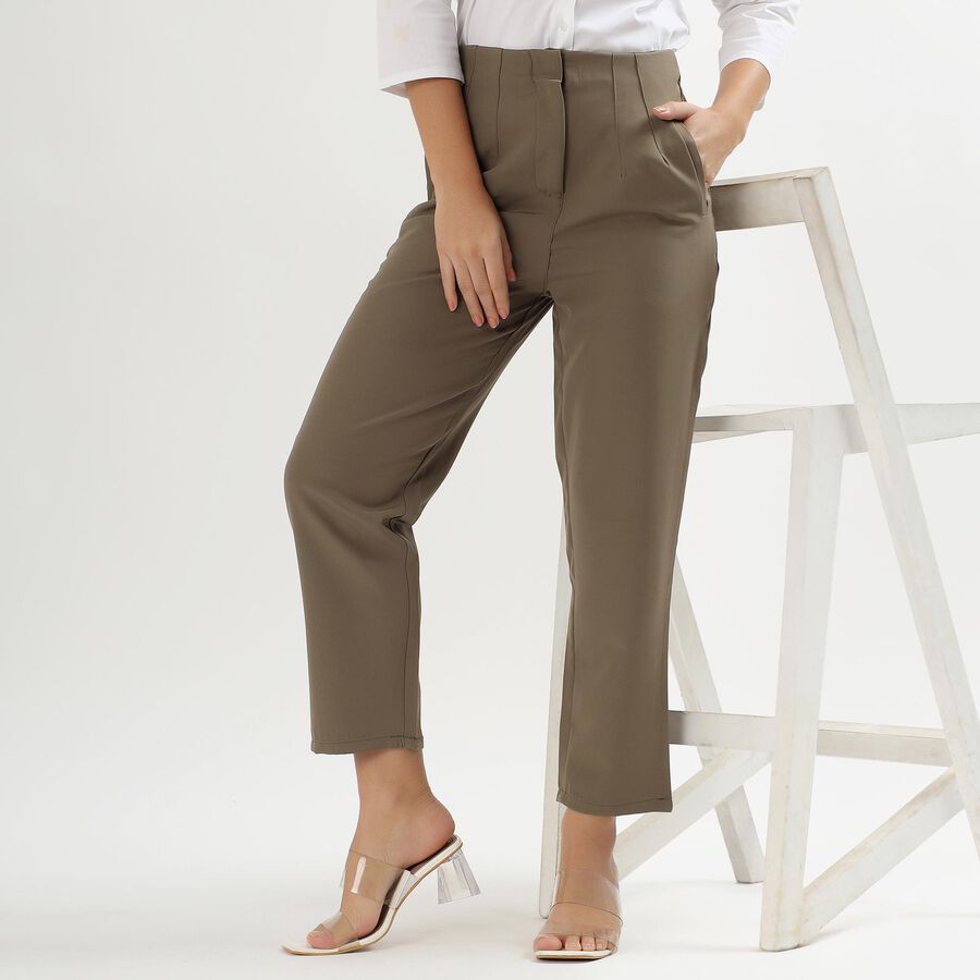 Women's Olive Green High-Rise Cigarette Trousers, Olive, large image number null