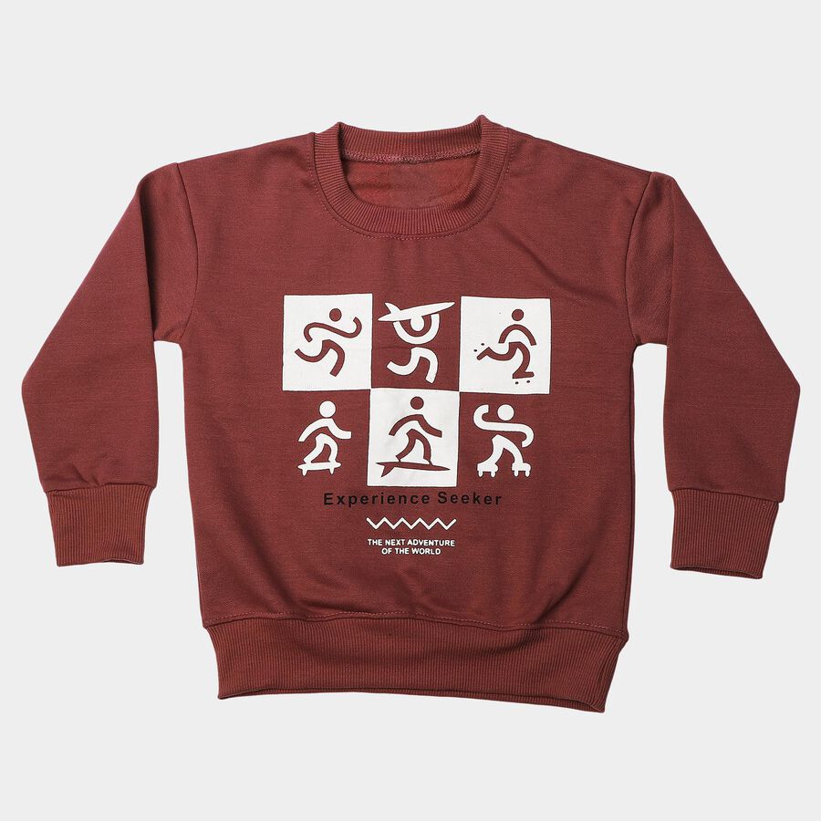 Boys' Pink Crew Neck Graphic Print Sweatshirt, Pink, large
