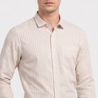 Men's Beige Striped Formal Shirt, गहरा पीला, small