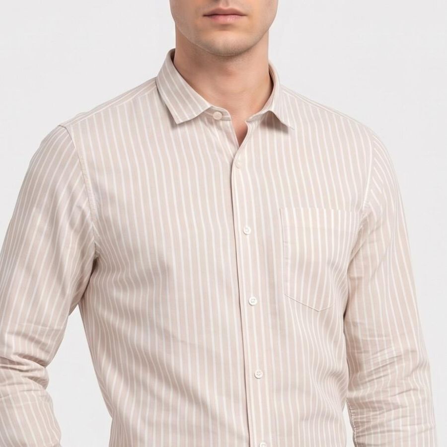 Men's Beige Striped Formal Shirt, गहरा पीला, large