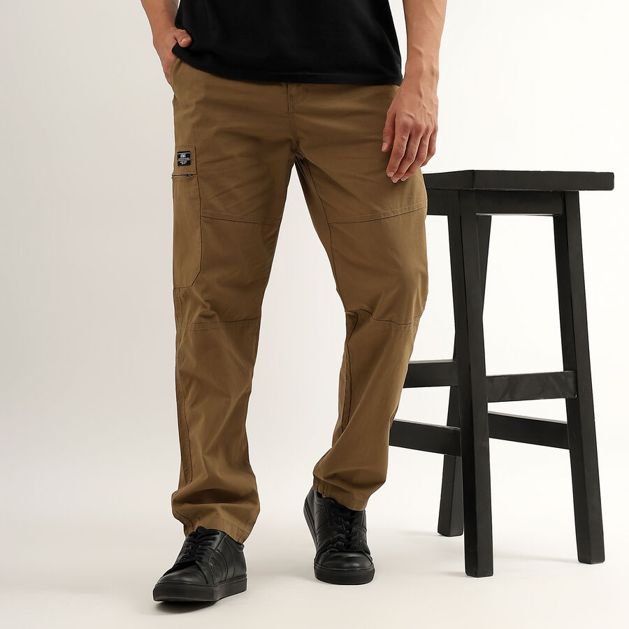 Men's 100% Cotton Jogger Track Pants, Khaki, large