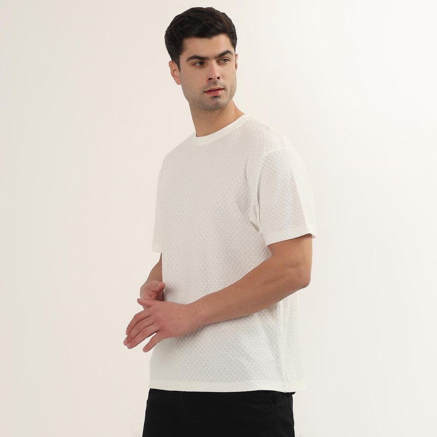 Men's Rich Eggshell White Round Neck Minimalist T-Shirt, White, large
