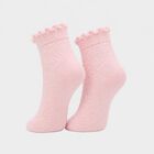 Women's Pink Regular Fit Textured Ruffle Cuff Pack of 1 Socks, Pink, small