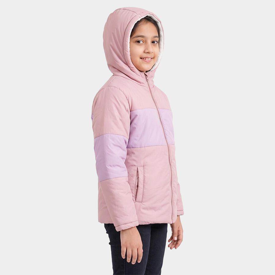 Girls' Pink Hooded Puffer Jacket, Light Pink, large