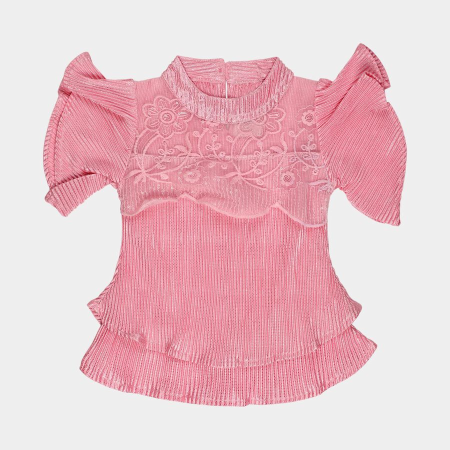 Girls Pink High Neck Romantic T-Shirt, गुलाबी, large