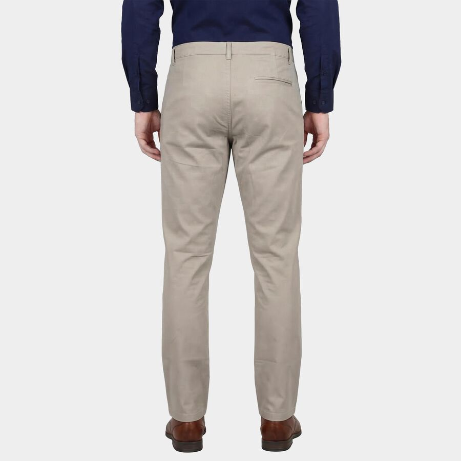 Men's Silver Slim Fit Flat-Front Casual Trousers, सिल्वर, large