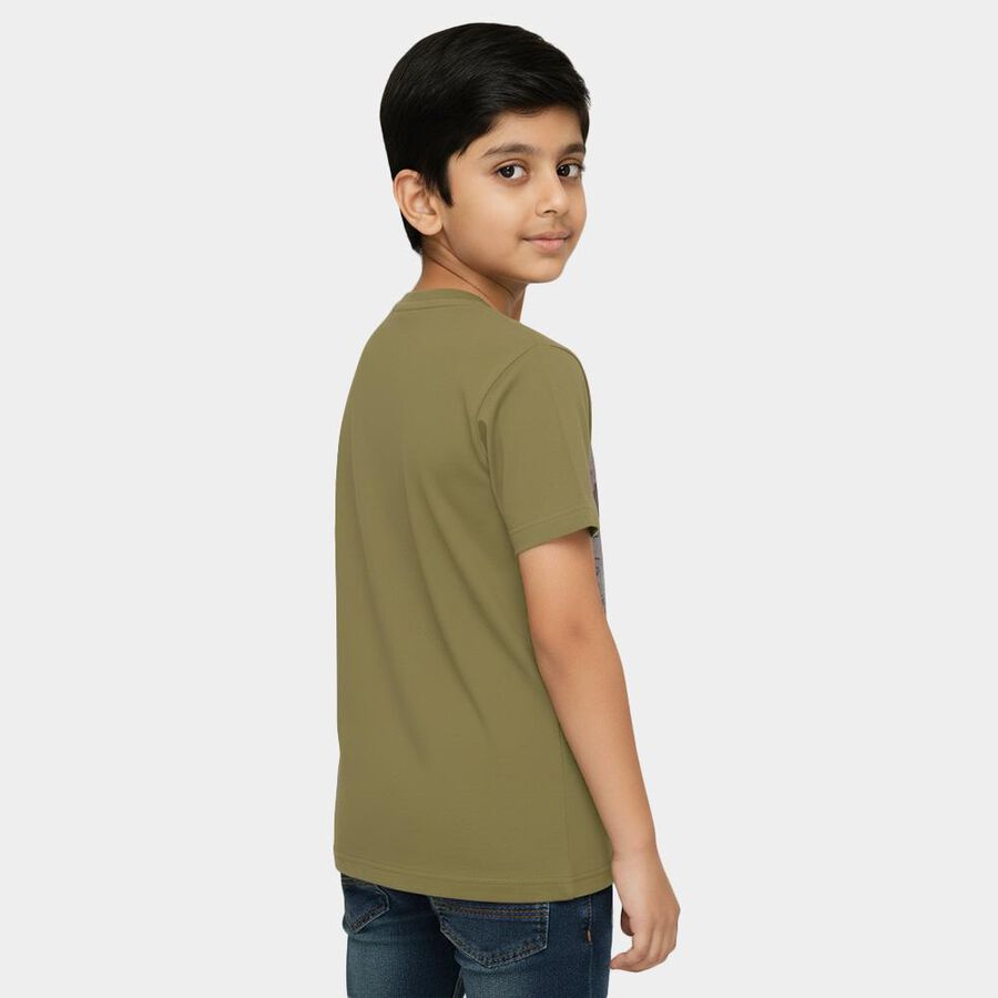 Boys' Olive Round Neck Casual T-Shirt, Olive, large image number null