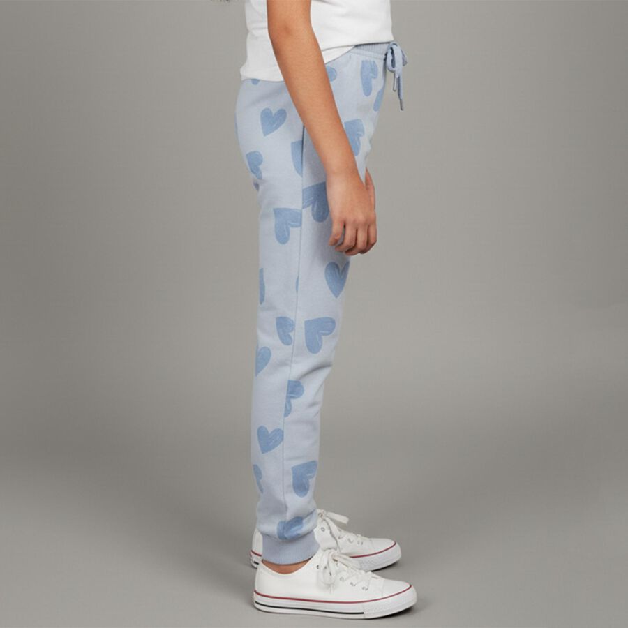 Girls' Light Blue Heart Print Elastic Waist Winter Pyjama, हल्का नीला, large image number null