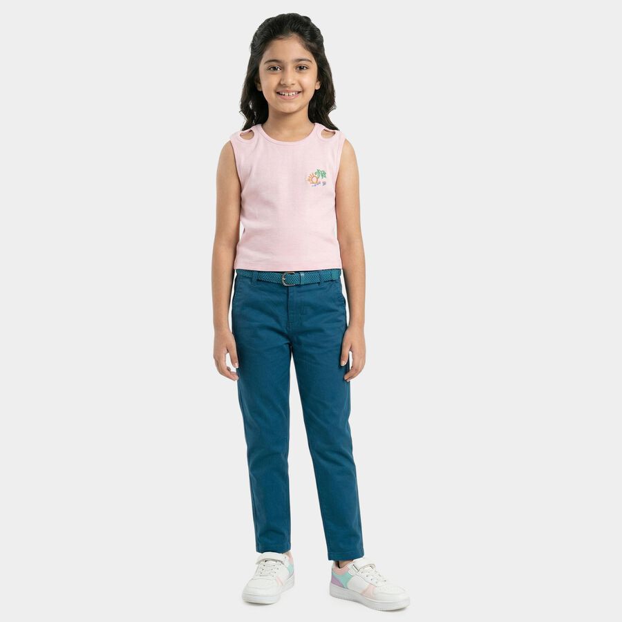 Girls Pink Round Neck Casual T-Shirt, Light Pink, large