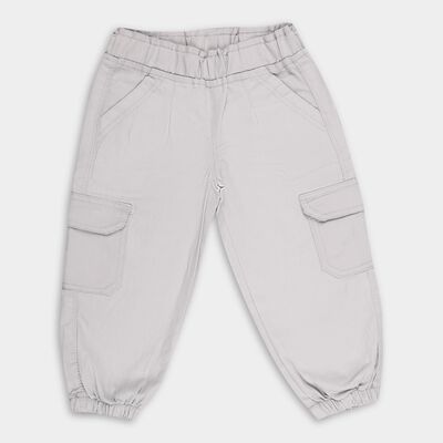 Girls' Light Gray Cargo Fit Elastic Waist Pants