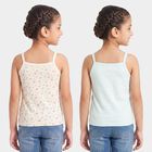 Girls' Mint Green Cotton Sleeveless Straight Neck Vest, हल्का हरा, small