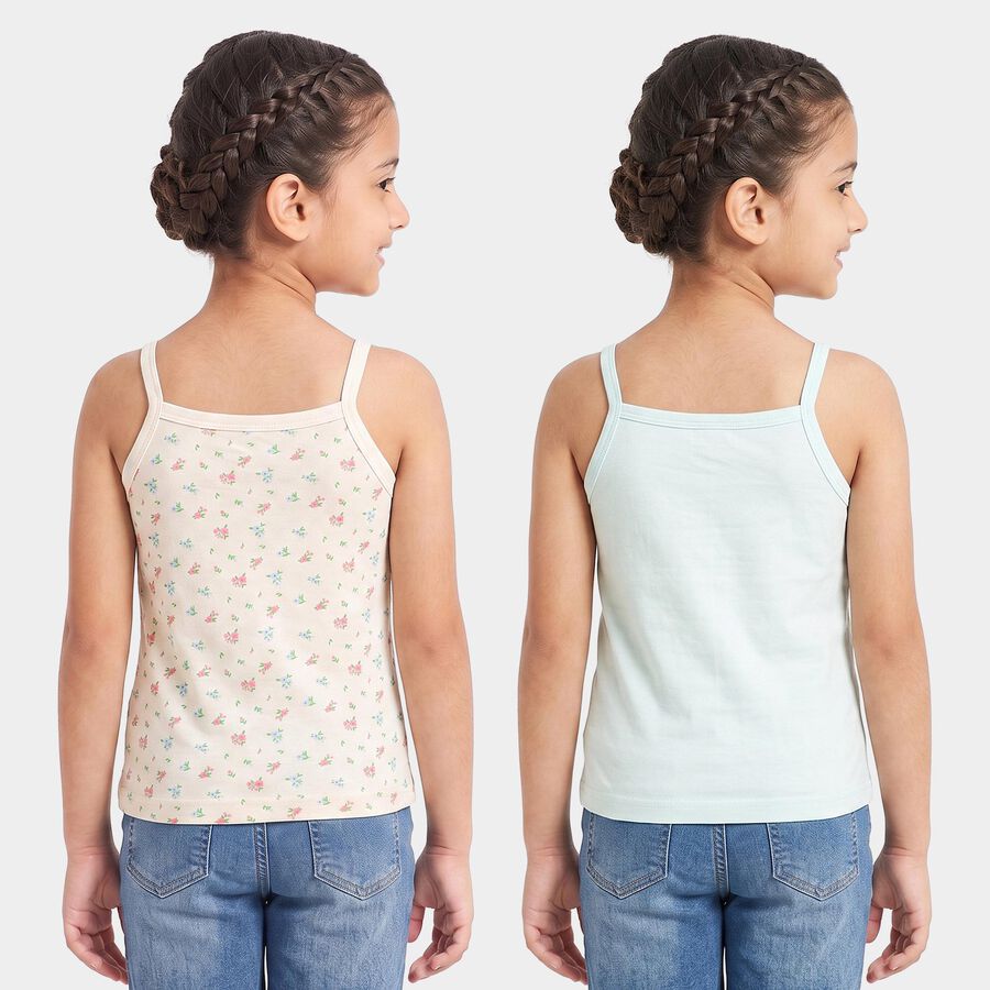 Girls' Mint Green Cotton Sleeveless Straight Neck Vest, हल्का हरा, large