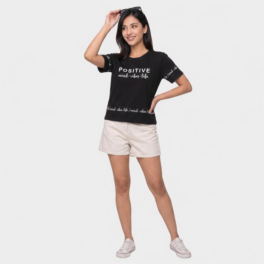 Women's Black Round Neck Regular T-Shirt, Black, large