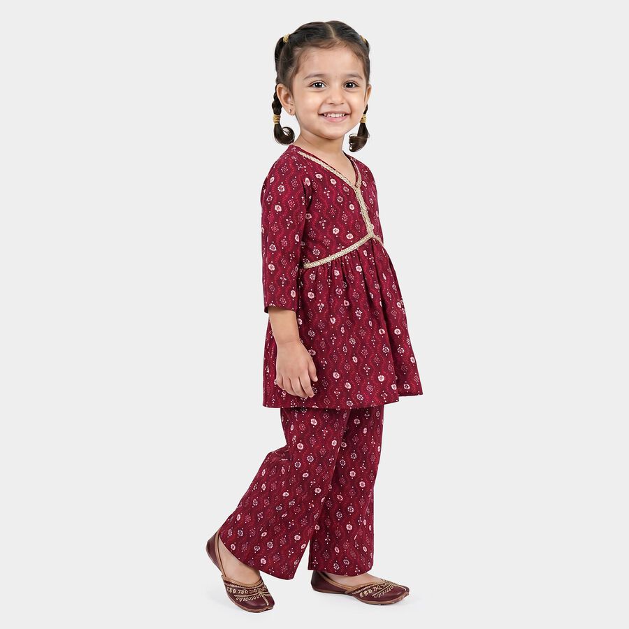 Girls Wine V Neck Co ord Set Fusion Set, Wine, large