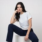 Women's Light Blue Cotton Blend Round Neck Crop Top, Light Blue, small