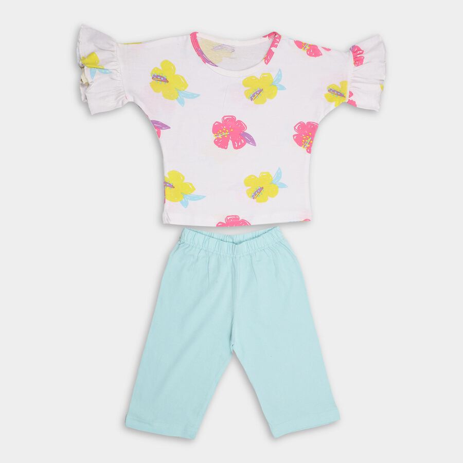 Girls' 100% Cotton Capri Set, सफ़ेद, large
