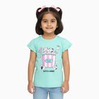 Girls Light Mint Green Cotton Round Neck Casual T-Shirt, हल्का हरा, small image number null