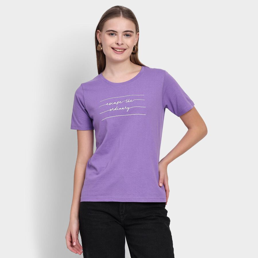 Ladies' Round Neck T-Shirt , बैंगनी, large image number null