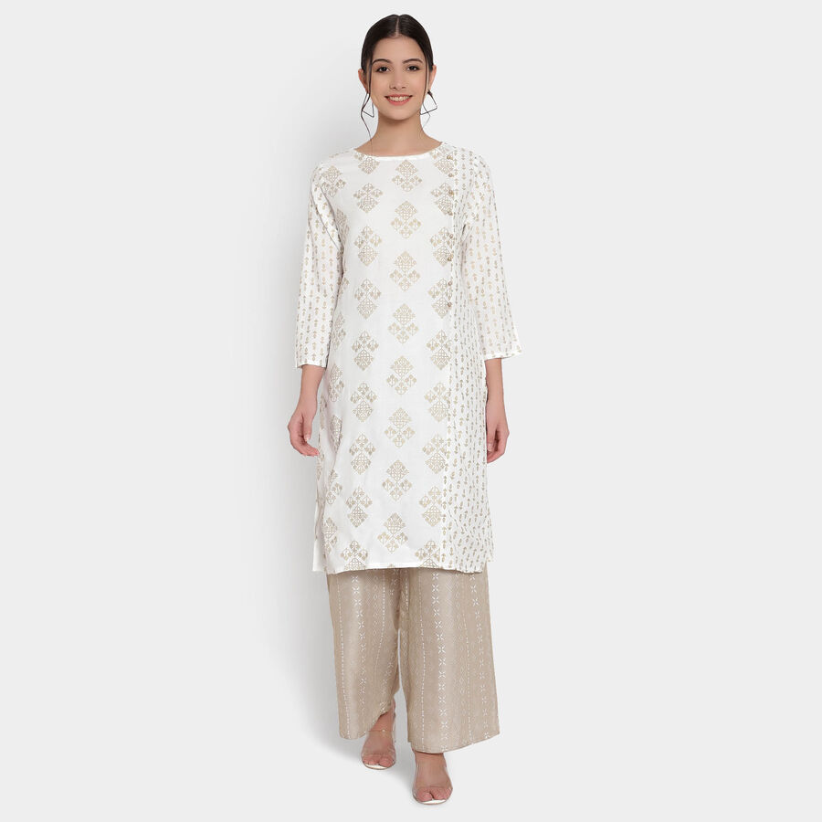 Printed 3/4Th Sleeves Kurta, Off White, large image number null