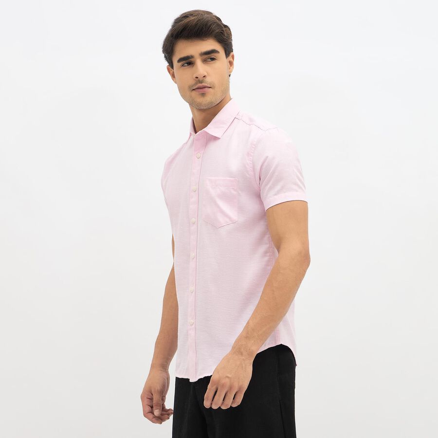 Men's Light Pink Slim Fit Half Sleeve Classic Casual Shirt, Pink, large image number null