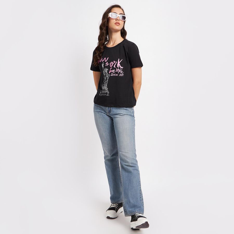 Round Neck T-Shirt, Black, large image number null