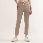 Women's Grey Slim Fit Cuffed Track Pants, Beige, small