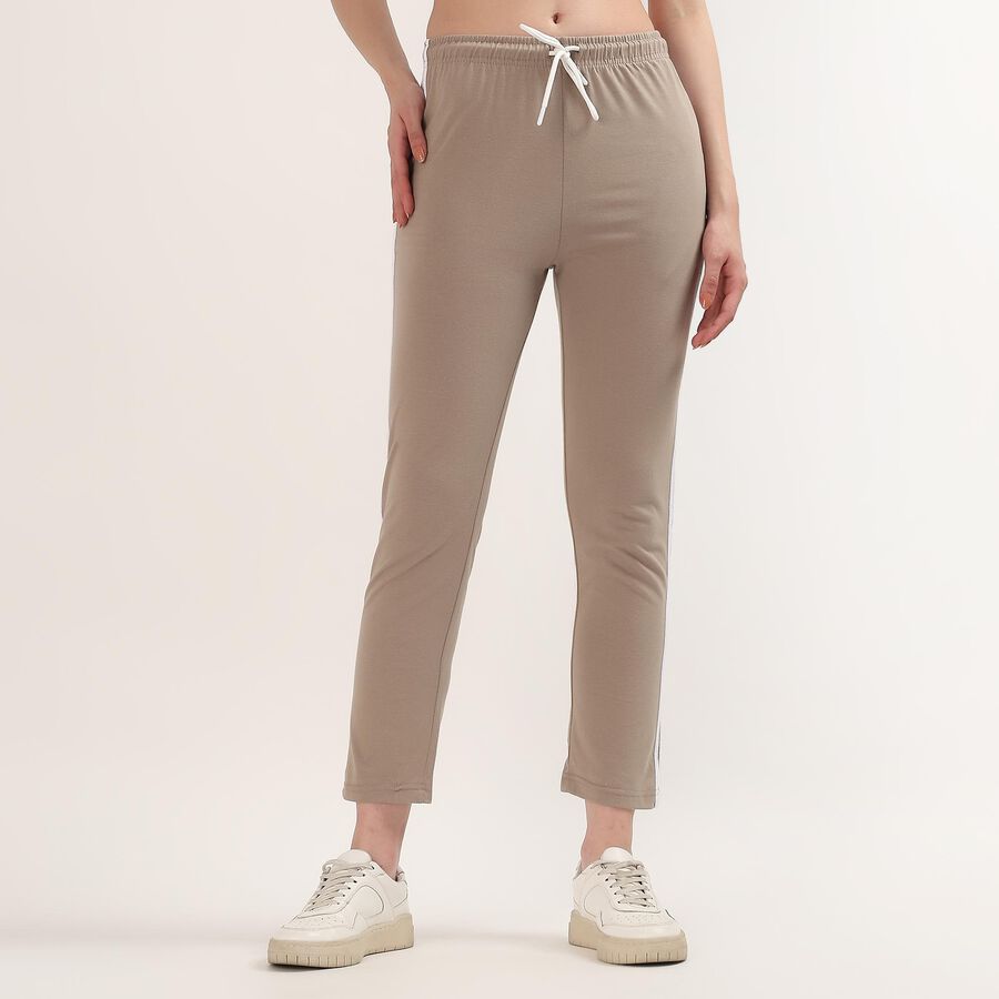 Women's Grey Slim Fit Cuffed Track Pants, Beige, large