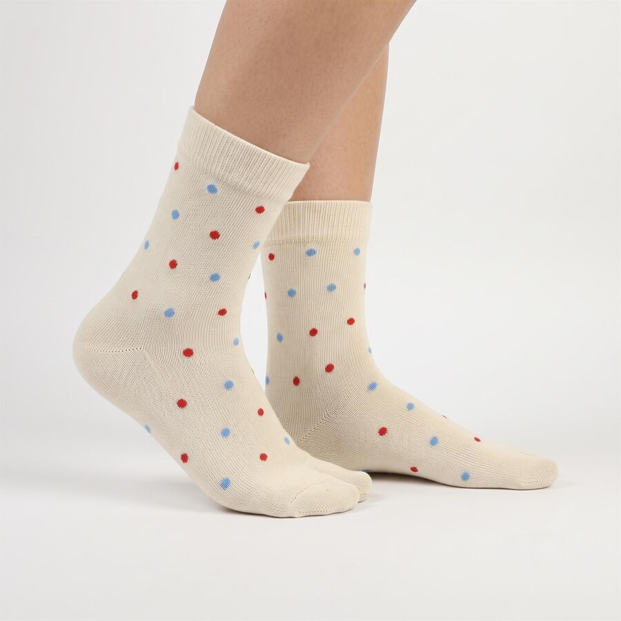 Women Cream Regular Fit Polka Dot Pack of 1 Socks, ऑफ व्हाइट, large