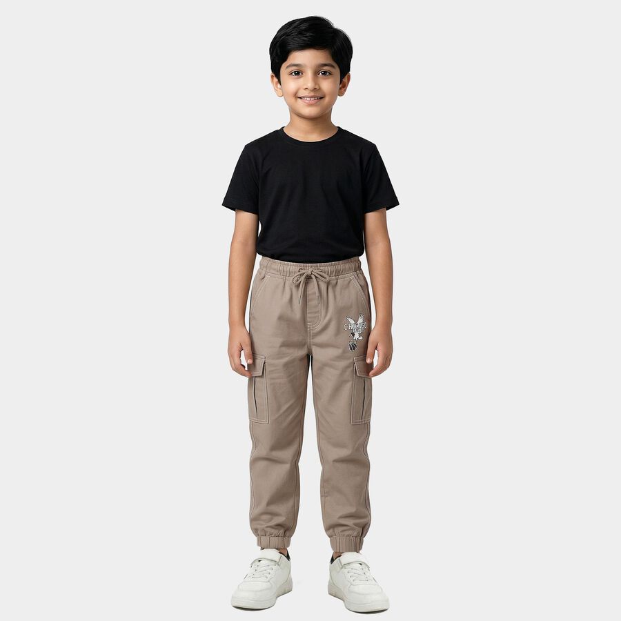 Boys' Beige Cotton Regular Fit Trousers, गहरा पीला, large