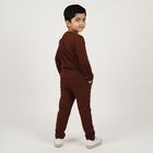 Boys' Dark Chocolate Brown and Cream White Cotton Graphic Printed Baba Suit, Off White, small image number null