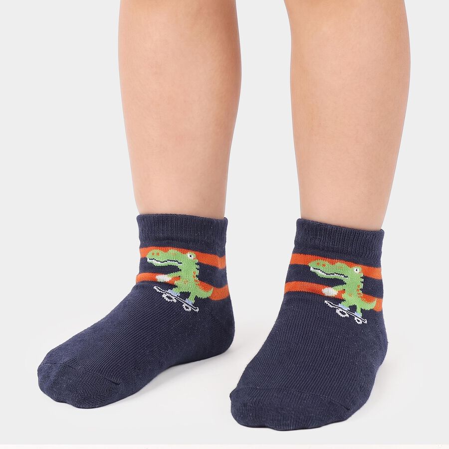 Boys' Navy Blue Regular Fit Printed Pack of 2 Socks, नेवी ब्लू, large
