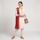 Women's Off White Round Neck Embroidered Straight Kurta, ऑफ व्हाइट, small
