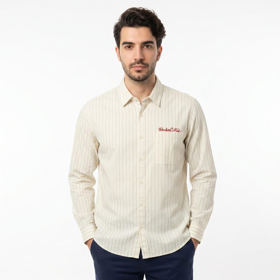 Men White Long Sleeve Collar Regular Fit Casual Shirt, सफ़ेद, large