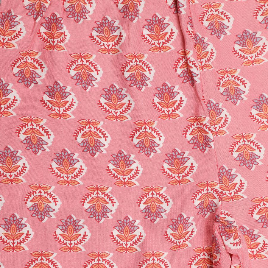 Girls' Soft Pink Floral Lace-Trimmed Kurta and Pants Fusion Set, Light Pink, large image number null