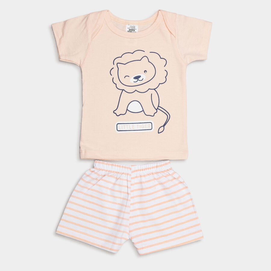 Infants Cotton Boat Neck Baba Suit, Peach, large image number null