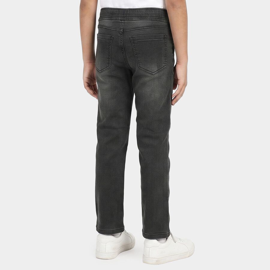 Boys' Dark Grey Straight Fit Drawstring Waist Jeans, गहरा ग्रे, large