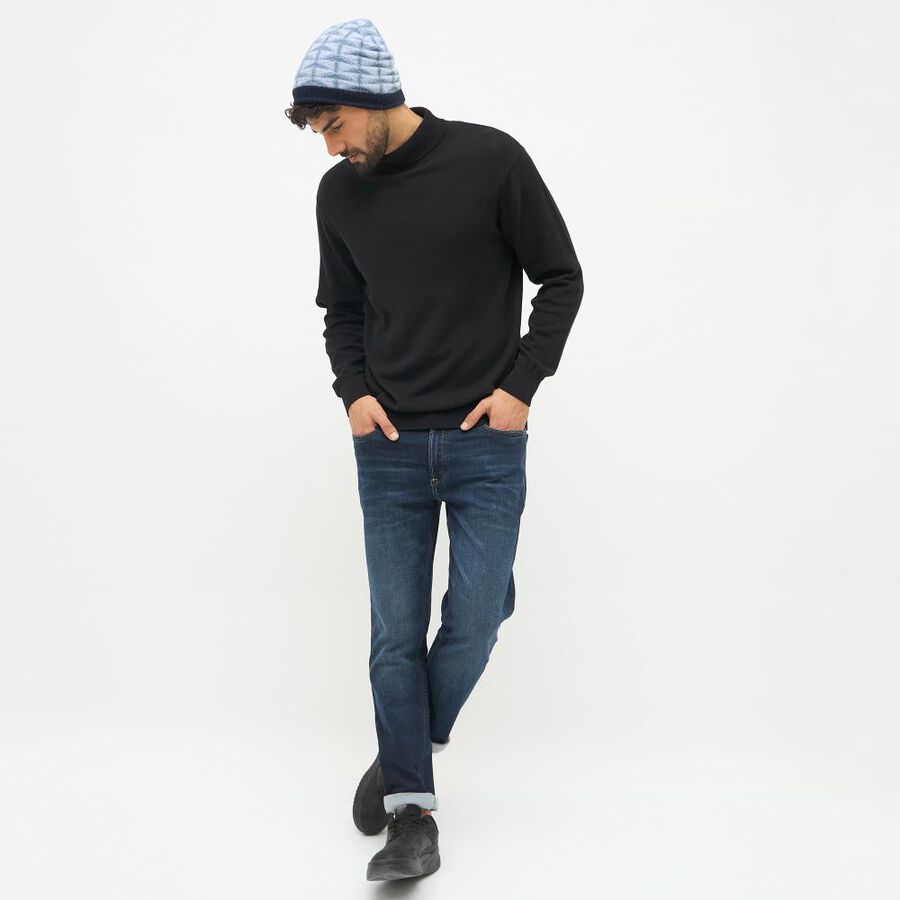 Men's Light Blue and Navy Textured Beanie Cap, Navy Blue, large image number null