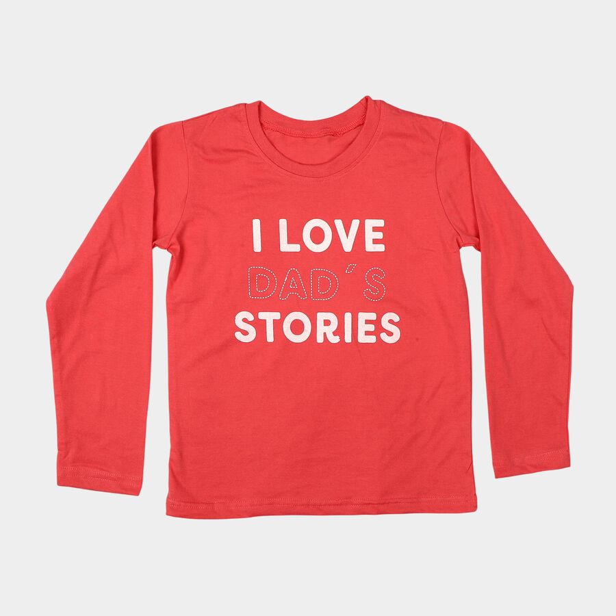 Girls' Coral Round Neck Regular Top, Coral, large