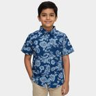 Boys' Navy Blue Cotton Button Down Collar Casual Shirt, Mid Blue, small