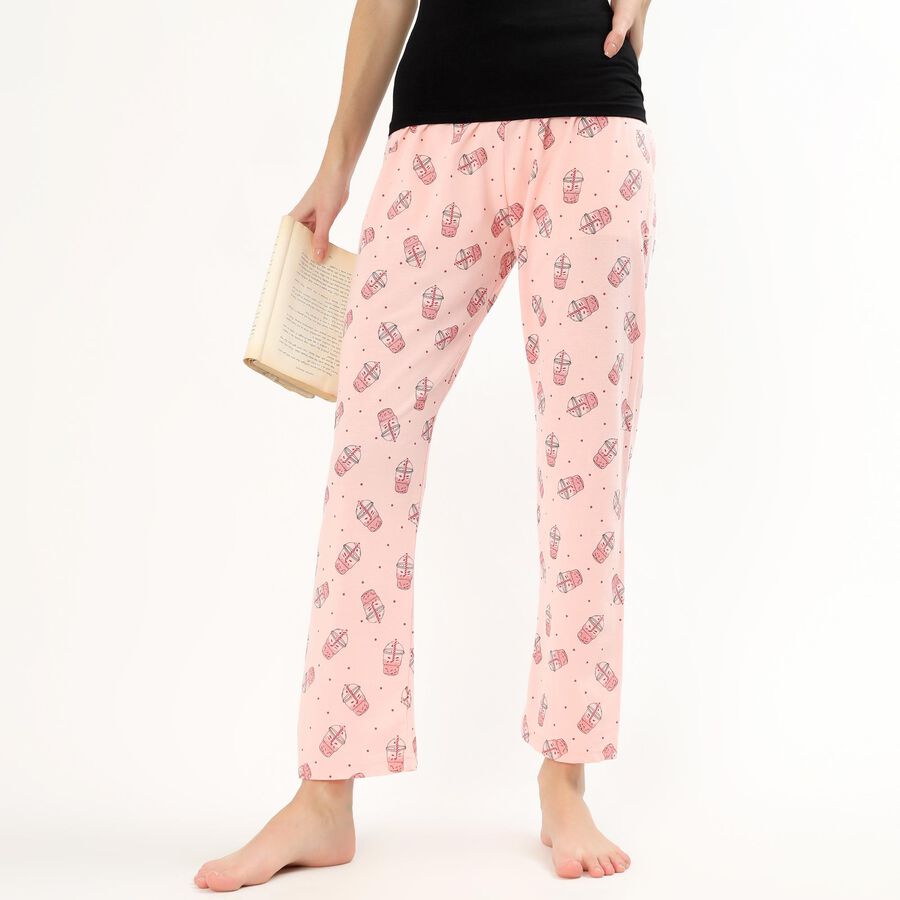 Women's Light Grey Relaxed Fit Cotton Blend Pyjama, हल्का गुलाबी, large