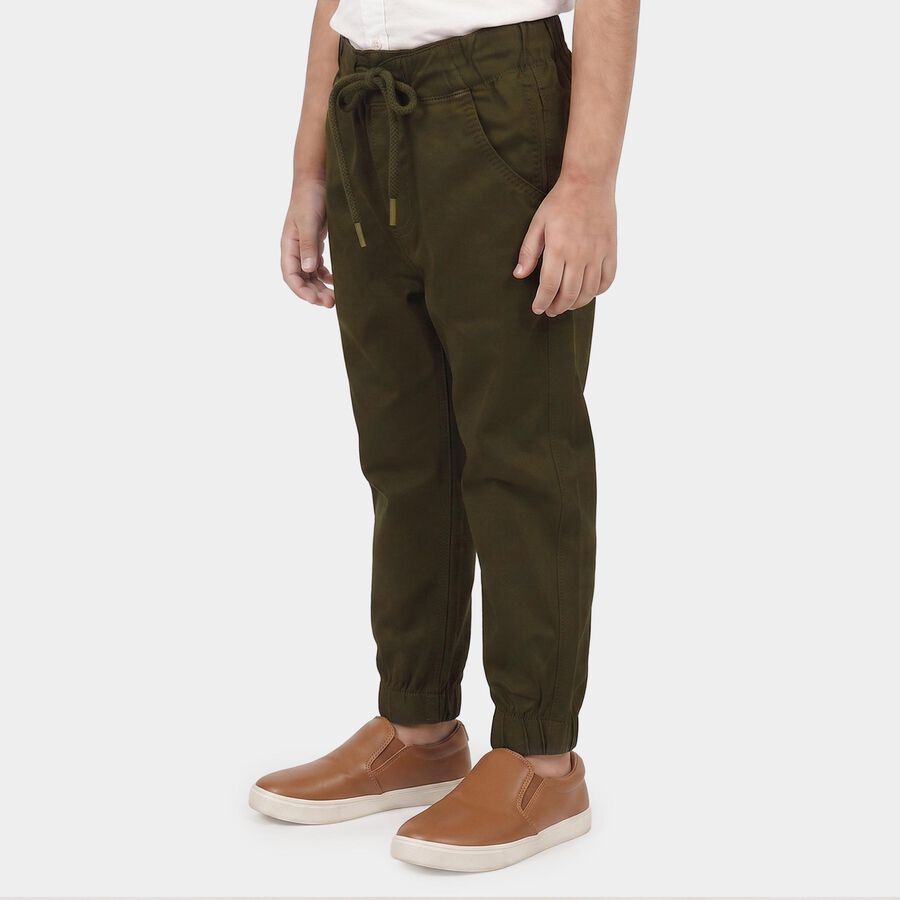 Boys' Olive Green Regular Fit Drawstring Jogger Trousers, ओलिव, large