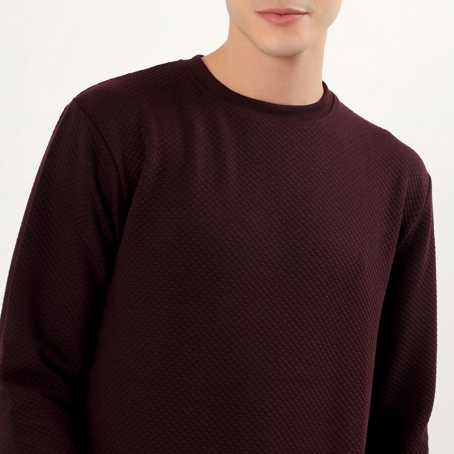 Men's Deep Burgundy Crew Neck Textured Sweatshirt, Wine, large image number null