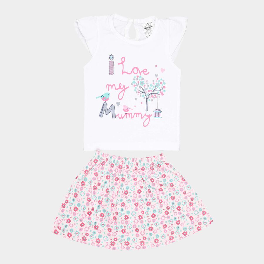 Infants Cotton Skirt Top Set, White, large image number null