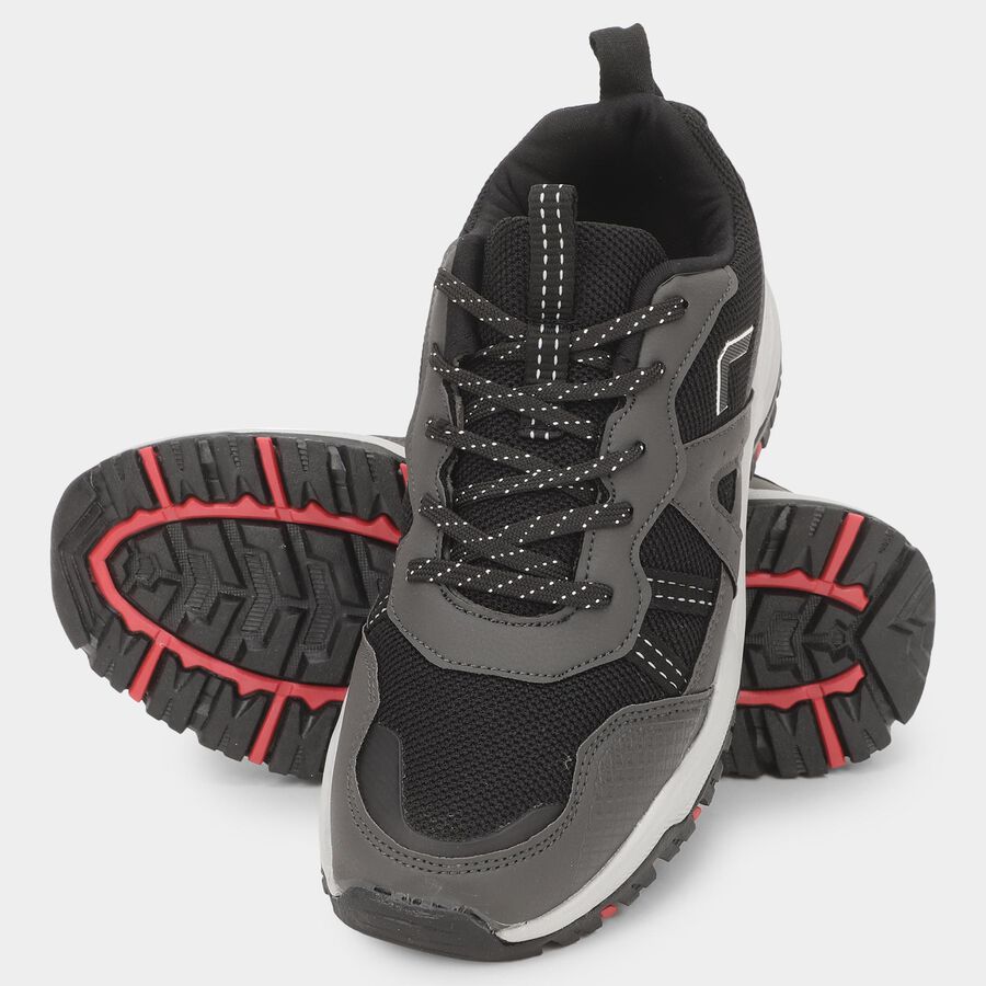 Men's Dark Charcoal Grey Lace-Up Casual Shoes, Grey, large