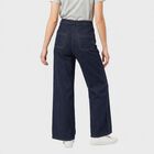 Women's Navy Blue Wide Leg High-Rise Patch Pocket Jeans, Dark Blue, small