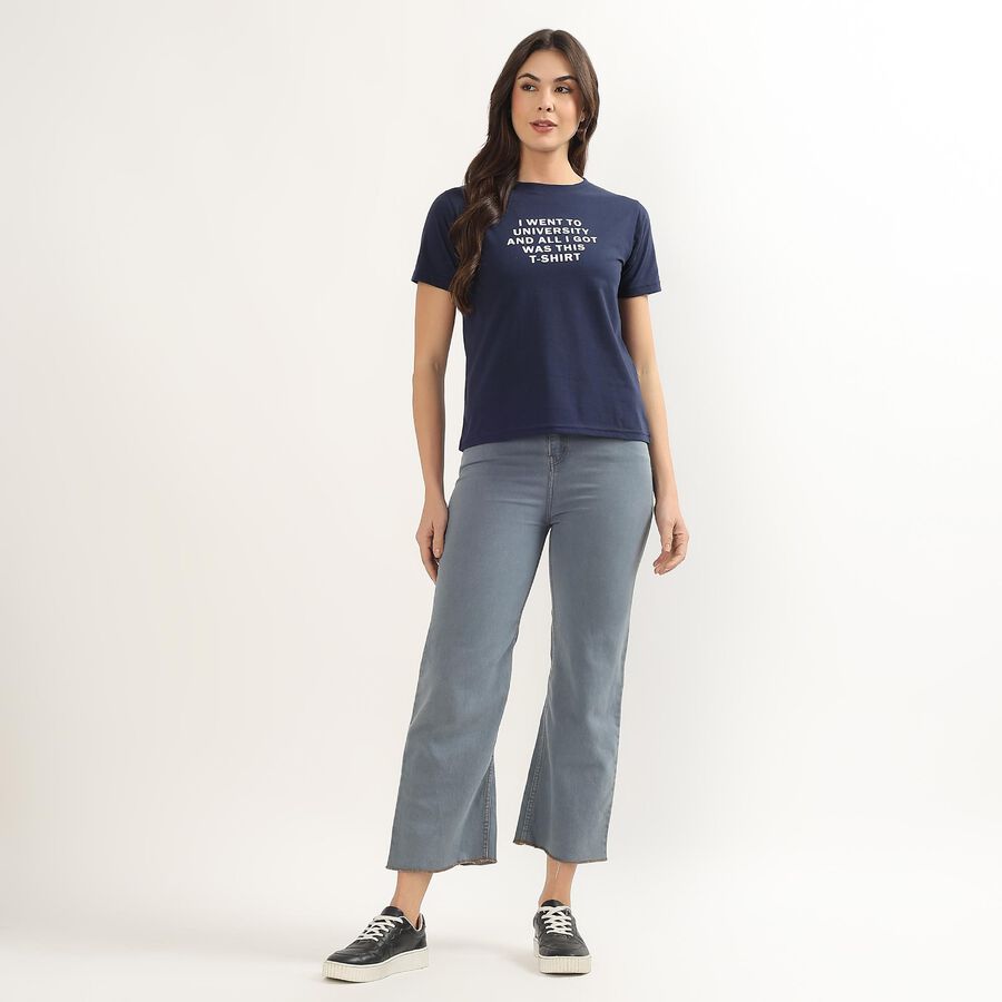 Ladies' Round Neck T-Shirt, नेवी ब्लू, large