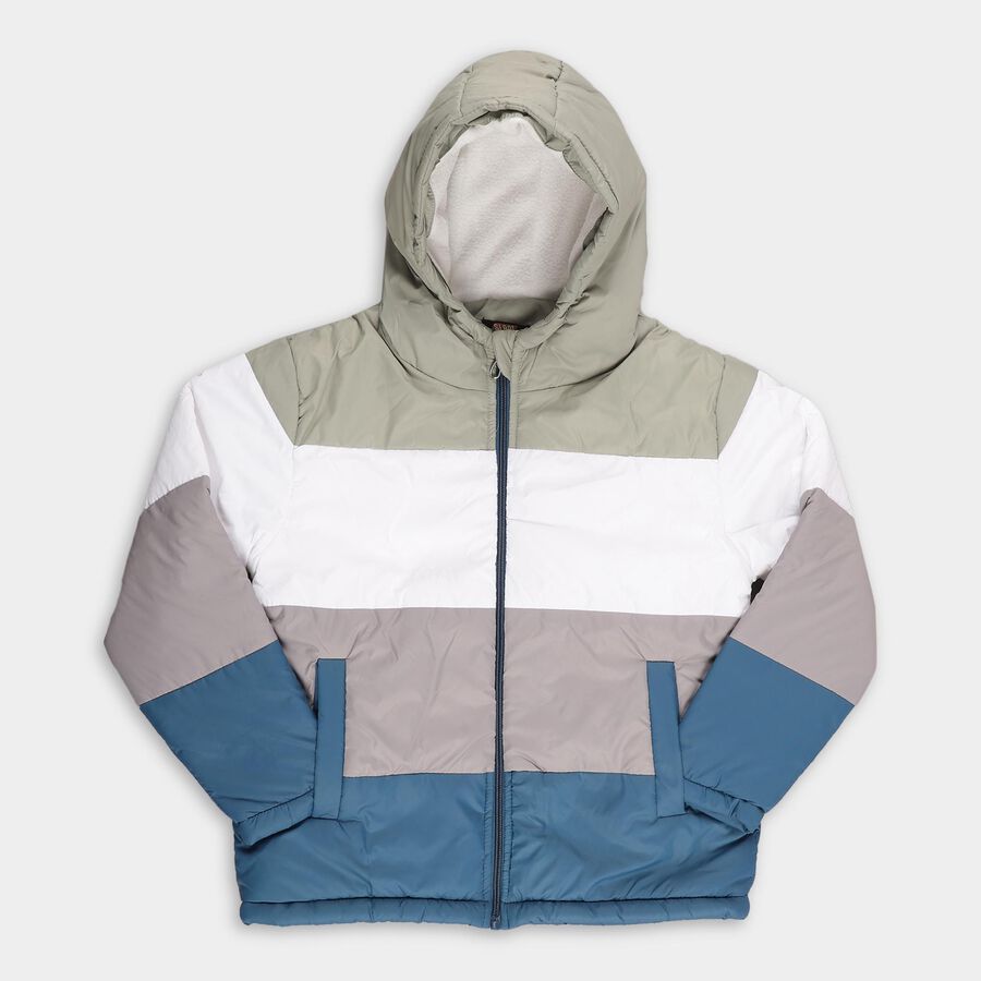 Boys' Multicolor Hooded Casual Jacket, गहरा नीला, large image number null