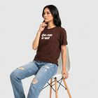 Women's Brown Round Neck Regular T-Shirt, Brown, small