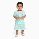 Infants' Light Aqua Cotton Round Neck Casual Shorts Set, Aqua, small