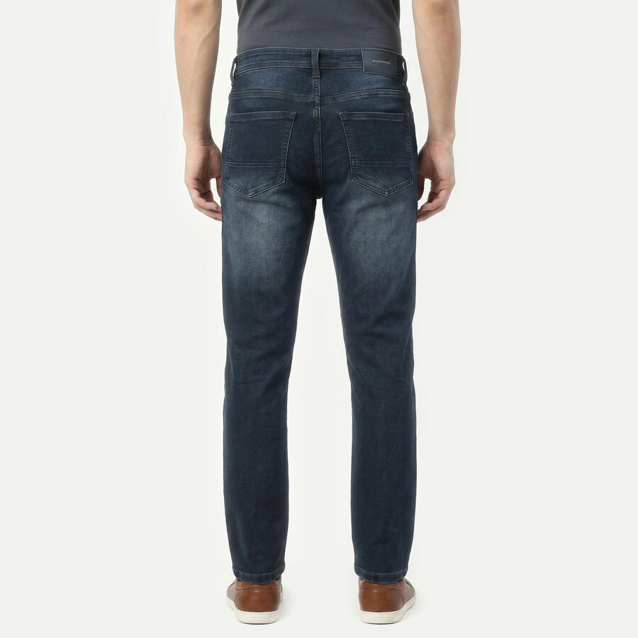 Men's Navy Blue Slim Fit Washed Jeans, गहरा नीला, large